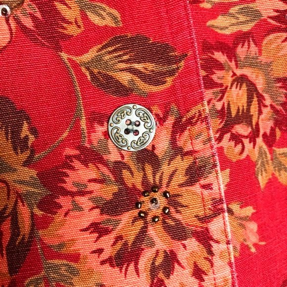 Alfred Dunner Red Floral Denim Jacket with Beaded Accents – Size 10P - Picture 7 of 10